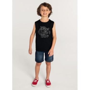 Imagem de Camiseta Regata Unissex Flamengo Infantil Brandili, Preto, 14