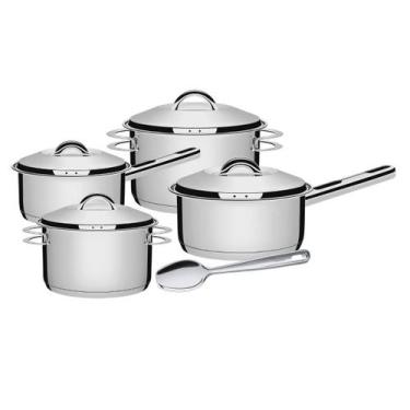 Imagem de Jogo de Panelas Aço Inox Solar 4 Peças e Colher Tramontina