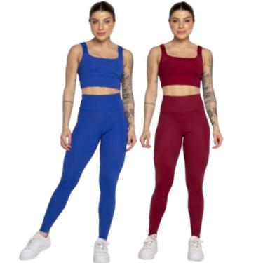 Imagem de KIT 2 Conjunto Top Alça Grossa e Calça Smart Serra e Mar Alta Compressão Academia Moda...