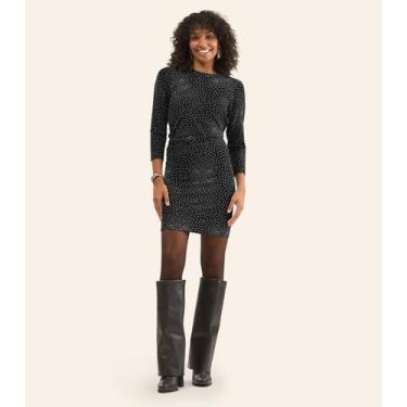 Imagem de Vestido Curto Feminino Manga 7/8 Estampado Rovitex Preto, GG, Preto