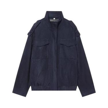 Imagem de Jaqueta Bomber Feminina Oversized De Camurça Com Zíper Para Inverno E 