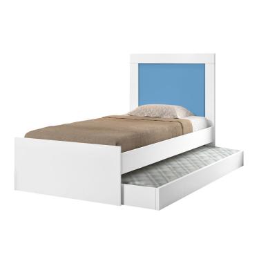 Imagem de Bicama Bibox Luara Solteiro Com Cama Auxiliar Para Quarto Infantil E Juvenil - Branco-azul