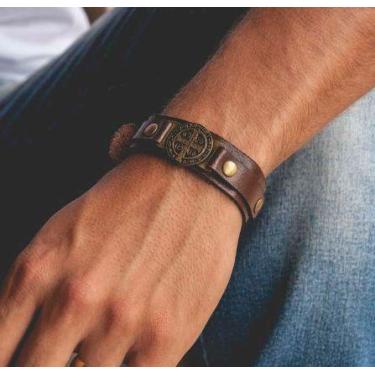 Imagem de Pulseira de Couro Medalha de São Bento Masculina e Feminina - Aramon, 