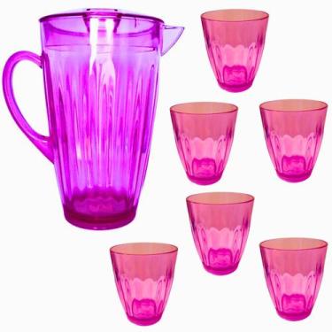 Imagem de Conjunto Jarra Água Suco Chá 2 Litros + 6 Copos Elegance 400 ml  - Mov