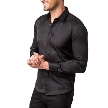 Imagem de Camisa Social Masculina Slim Preta Manga Longa Zune, Preto, G