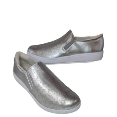 Imagem de Sapatilha Usaflex Slip On UF0602 Conforto em Couro Prata Laser, 38