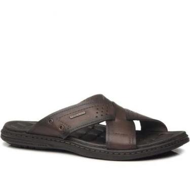 Imagem de Chinelo Papete Masculino Couro Anilina Tira Cruzada Pegada 131222-02, 