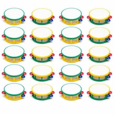 Imagem de Kit 20 Pandeiro Infantil Brasil Copa Torcida Escola Crianças Educativo