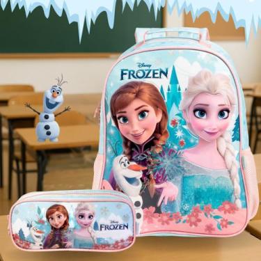 Imagem de Kit Mochila Costas Infantil + Estojo Duplo Frozen - Disney