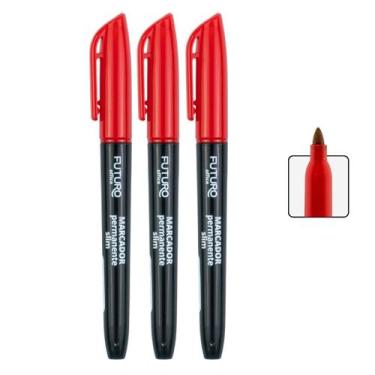 Imagem de 3 Marcador Caneta Permanente Slim Ponta 4m Fina Multiuso Traço 2mm Alt