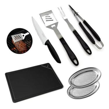 Imagem de Kit Churrasco Premium Bbq 7pcs Cortar Servir Com Tabua - FRIGOPRO