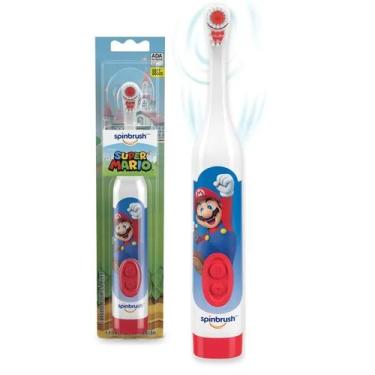 Imagem de Escova de dente elétrica infantil spinbrush - super mario - com cabela