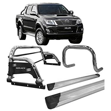 Imagem de Kit quebra mato+Estribo Plat +Santo Ant H3 Hilux CROMO 05/15