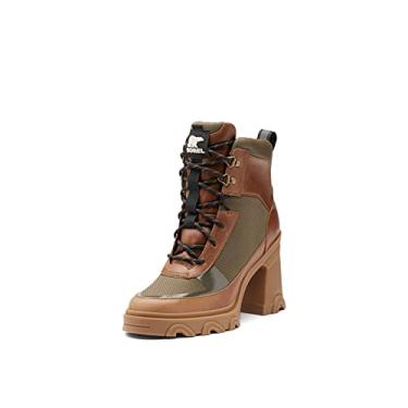 Imagem de SOREL Bota feminina Brex Heel Lace Boot — Bota de chuva de couro impermeável, Castanho veludo, verde oliva, 6