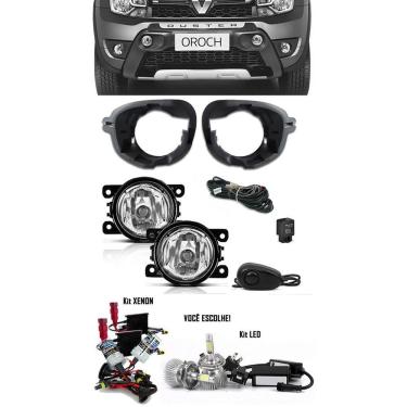 Imagem de Kit Farol de Milha Neblina Renault Oroch + Base Para Fixação - Interruptor Alternativo + Kit Xenon 6000K / 8000K ou Kit Lâmpada Super LED 6000K