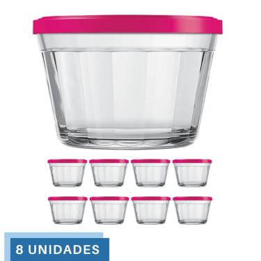 Imagem de 8 Tigela Vidro Americano Tampa Plastica Sortida 600ml Nadir