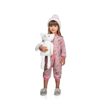 Imagem de Macacão Pijama Infantil Feminino Em Moletinho Estampado Roupa De Dormi