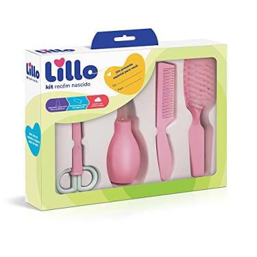 Imagem de Lillo Kit De Higiene Para Recém Nascido com Aspirador Nasal, Tesoura, Pente e Escova de Cabelo, Rosa