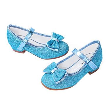Imagem de Stelle Sapatos femininos Mary Jane com glitter, salto baixo, princesa, flor, casamento, festa, sapatos para crianças pequenas, T08-Elsa Azul - Novo, 10 Toddler