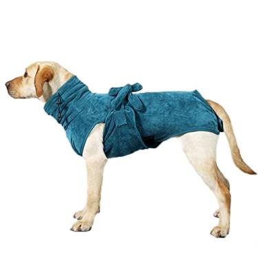 Imagem de Foern Toalha de roupão para cães, toalha para animais de estimação super absorvente, secagem rápida com capuz após o banho, chuva de banho, roupão de secagem quente para cães pequenos, médios grandes, azul, GGG: 58
