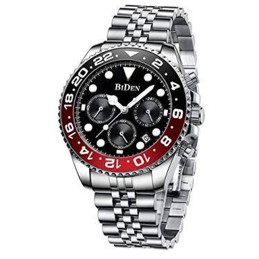 Imagem de Relógios masculinos cronógrafo aço inoxidável à prova d'água data analógico quartzo relógio de pulso negócios para homens, Preto