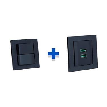 Imagem de Kit Espelhos de Tomadas Duplo Reto com 2 Usb 4.9A 2 Interrup COR:PRETO