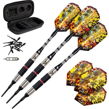 Imagem de Dardos de ponta macia Viper Jaguar 80% tungstênio com estojo de armazenamento/viagem, serrilhagem grossa, 18 gramas