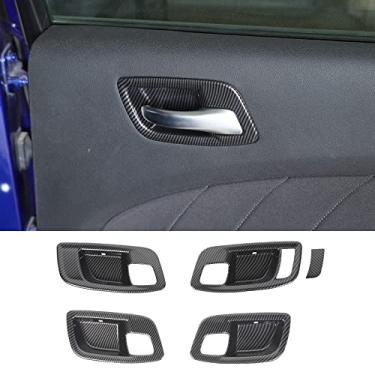 Imagem de JWWY Puxador interno da tigela da porta interior da tampa do puxador da porta guarnição apto para acessórios interiores Dodge Charger 2011-2025+, Chrysler 300 5 peças de fibra de carbono