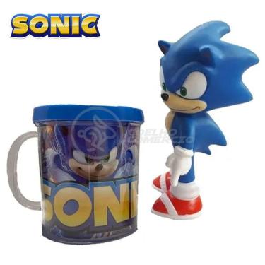 Imagem de Kit Boneco Colecion. Sonic Azul Sega 15Cm + Caneca
