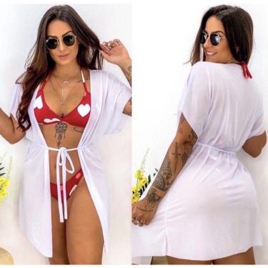 Imagem de Saída de Praia Branca Com Detalhe Em Amarração Na Cintura Moda Feminina Verão.