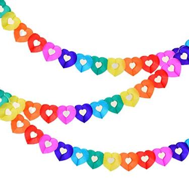 Imagem de Party Supplies Favours Banners Garland for Kids Party, Colourful Rainbow Tissue Paper Garland Decorations Heart Shape