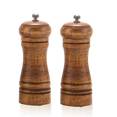 Imagem de Moedor de sal e pimenta de madeira ajustável 2 peças, moedor de cerâmica moedor manual moedor de especiarias