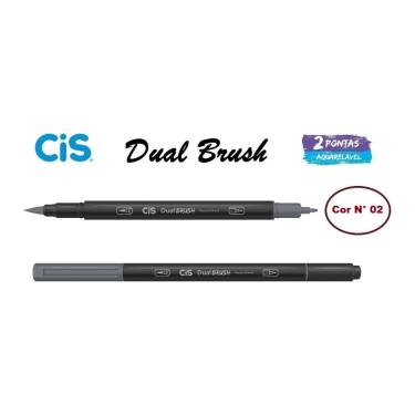 Imagem de Caneta Pincel Cis Dual Brush Pen Aquarelável 02 Cinza Escuro