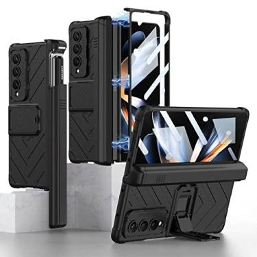 Imagem de Adequado para samsung zfold 4 dobrável celular shell blindado magnético deslizante capa caneta capa protetora anti-queda shell, preto, para galaxy z dobr 4