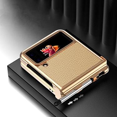 Imagem de Capa de couro anti-queda acessórios para celular para Samsung Galaxy Z Flip 4 5G Flip4 Flip3 Flip 3 Zflip4 Capa dobrável antiderrapante, dourada, para Samsung Z Flip 3