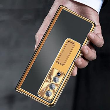 Imagem de Capa de proteção total de alumínio Kickstand para Samsung Galaxy Z Fold 4 5G Fold4 Fold3 Fold 3 Capa de telefone de filme de vidro temperado, ouro e preto, para Samsung Z Fold 4