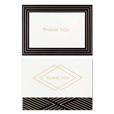 Imagem de Hallmark Cartões de agradecimento, folha preta e dourada (50 notas de agradecimento com envelopes para casamentos, entrevistas e mais)