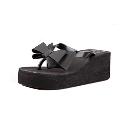 Imagem de Sandália feminina moderna com laço Gaorui com salto alto plataforma plataforma sandália de praia, Preto, 5.5