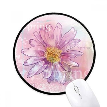 Imagem de Mouse pad rosa aquarela com flor de crisântemo tapete redondo para escritório para computador