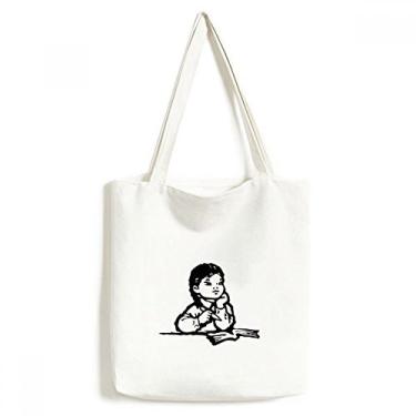 Imagem de Bolsa de lona preta com desenho patriotismo para meninas, bolsa de compras casual