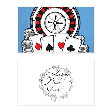 Imagem de Fichas de pôquer, ilustração de toca-discos, festival de ano novo, cartão de felicitações, mensagem de abençoe presente