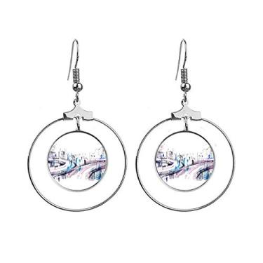 Imagem de Brincos modernos arranha-céus Overpass com argola pendurada, joia circular