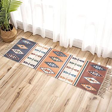 Imagem de jia cool, Tapete de área de algodão, tapete de tecido lavável com borlas, tapete geométrico boêmio para cozinha, sala de estar, quarto, banheiro, lavanderia, 60 x 150 cm