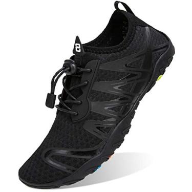 Imagem de WateLves Water Shoes – Meias aquáticas de secagem rápida para piscina, surfe, ioga, hidroginástica, Todo preto, 15.5 Women/14 Men