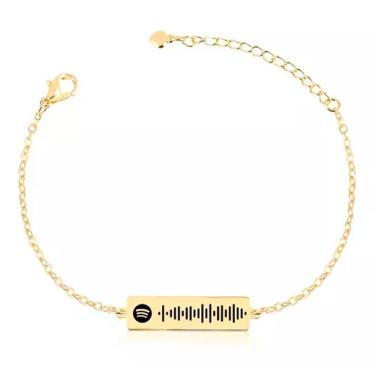 Imagem de Pulseira Personalizada Placa Retangular Spotify Banhada Em Ouro 18K