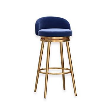 Imagem de Cadeiras de jantar cadeiras de sala de jantar banquetas de bar conjunto de 2 cadeiras de bar de veludo azul de veludo com encostos e pernas de metal dourado, balcão de cozinha banquetas de bar alto para pub Tudo está bem