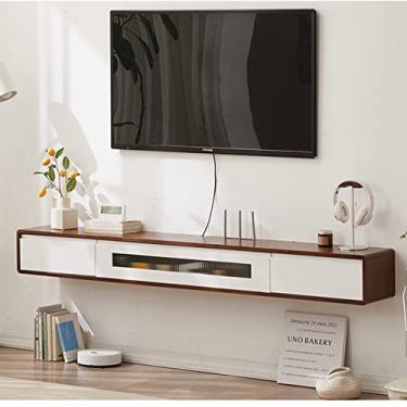 Imagem de JUNNIU Unidade de TV montada na parede console de mídia montado na parede com 2 gavetas 47,2/55 polegadas, suporte de TV flutuante, unidade de TV montada na parede prateleira de armazenamento multimídia para sala de estar, quarto, carvalho/B/140 cm decoração