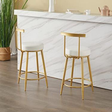Imagem de Cadeiras de jantar cadeiras de sala de jantar bancos de bar conjunto de 2 - banquetas de bar com acabamento em couro PU premium, bancos de altura de balcão com apoio para os pés dourado nas costas - Banco de cozinha 65 cm Tudo está bem
