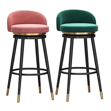 Imagem de Cadeiras de jantar cadeiras de sala de jantar banquetas giratórias de 360 graus conjunto de 2, banquinho de bar de cozinha cadeira de jantar com apoio para os pés com revestimento de ouro para bar de pub, casa, bar, pernas de metal preto, tudo está bem