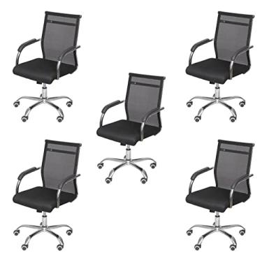 Imagem de Conjunto 5 Cadeiras de Escritório com Rodízios Baixa Encosto Tela Roma OR Design Preto